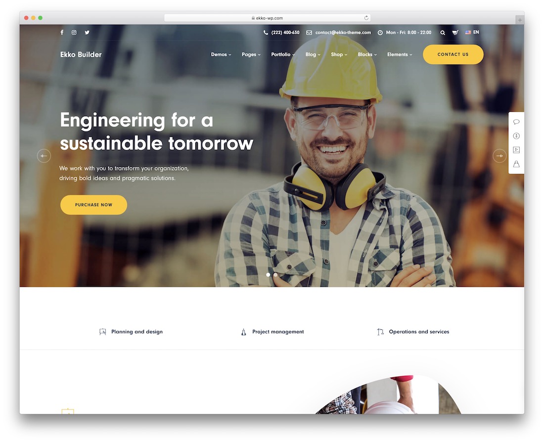 ekko construction company wordpress theme