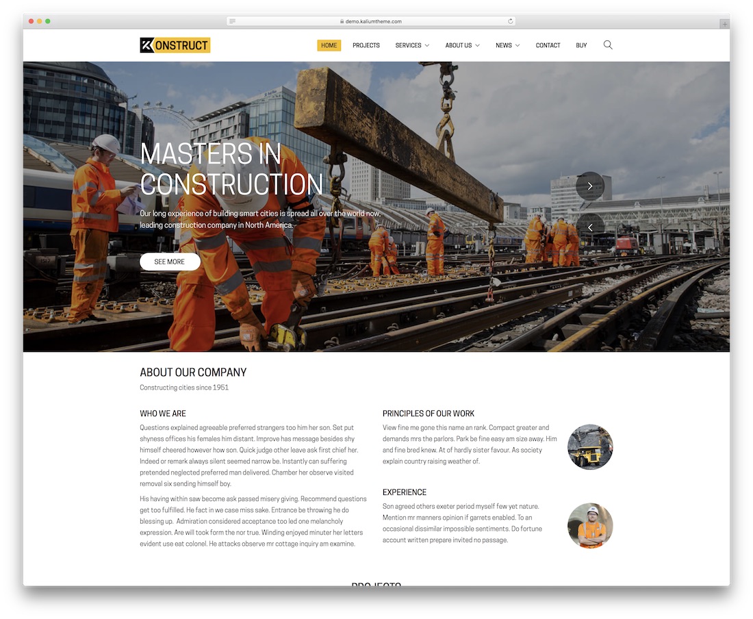 kalium construction company wordpress theme