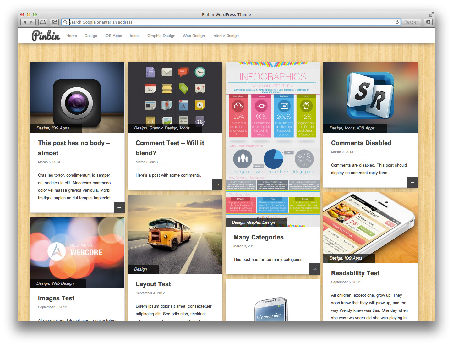 Pinbin Theme on Desktop web Broswer