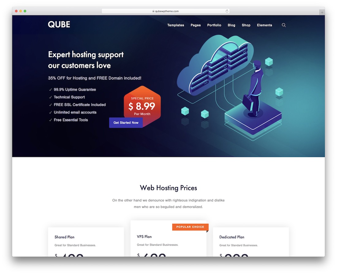 qube hosting wordpress theme