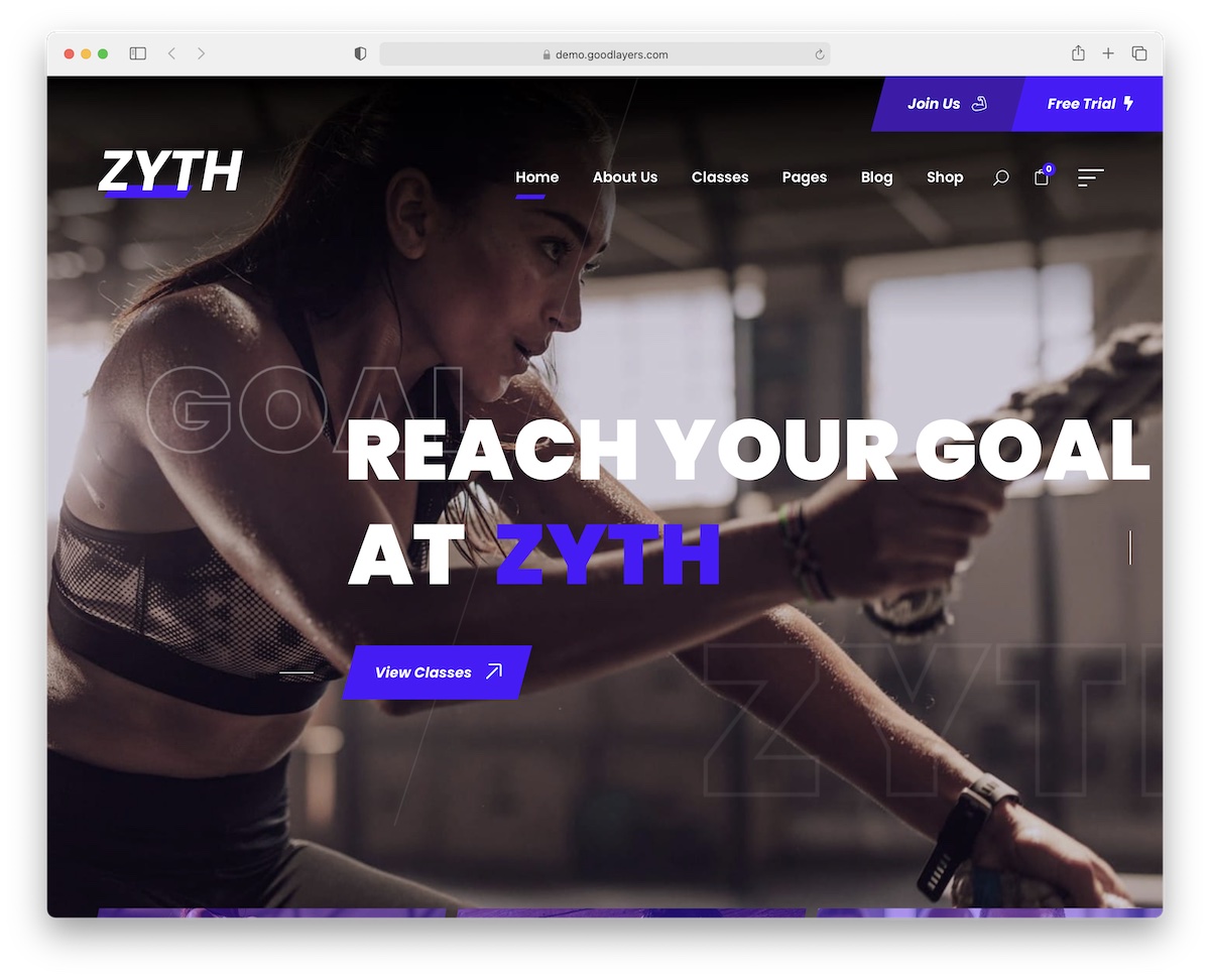 zyth fitness wordpress theme